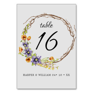 Numéro De Table Mariage de fleurs de printemps d'aquarelle