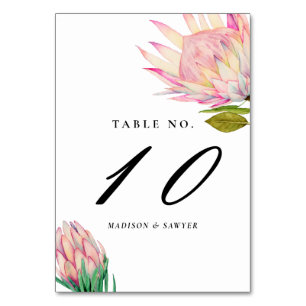 Numéro De Table Mariage de fleurs exotiques roses