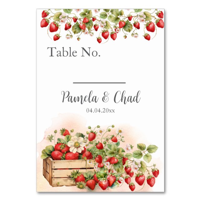 Numéro De Table Mariage de fraises d'aquarelle (Par défaut)