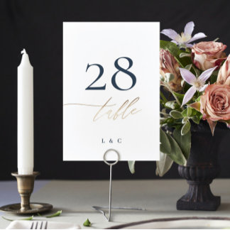 Numéro De Table Mariage de la classe d'or bleu marine
