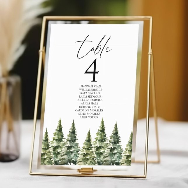 Numéro De Table Mariage de la forêt de pins neigeux en hiver (Créateur téléchargé)
