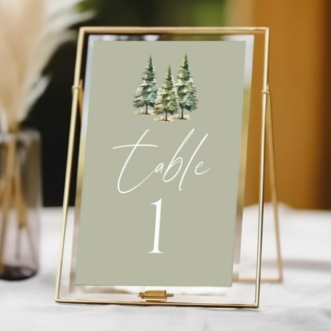 Numéro De Table Mariage de la forêt de pins neigeux en hiver (Créateur téléchargé)