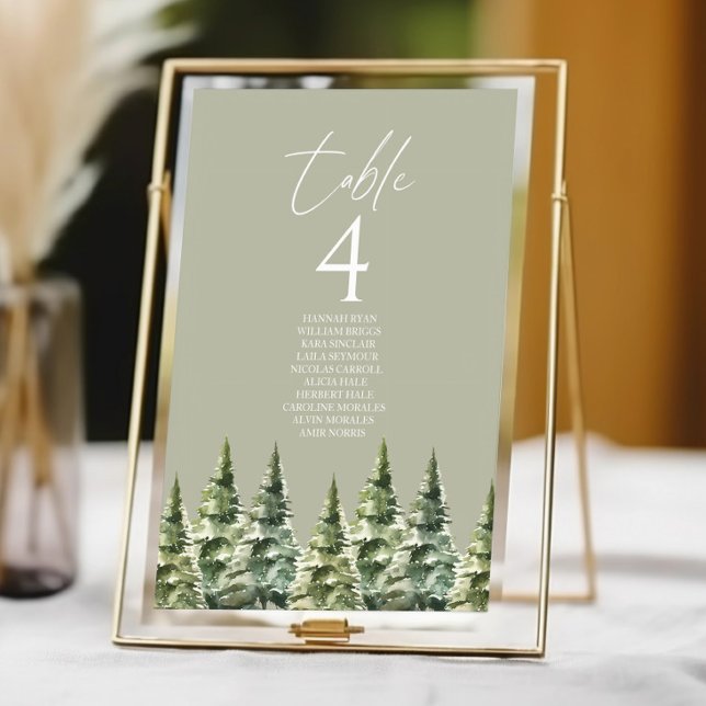 Numéro De Table Mariage de la forêt de pins neigeux en hiver (Créateur téléchargé)