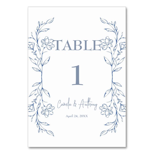 Numéro De Table Mariage de la frontière côté Boho floral bleu (Par défaut)