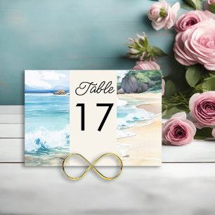 Numéro De Table Mariage de la scène d'aquarelle de la plage d'été
