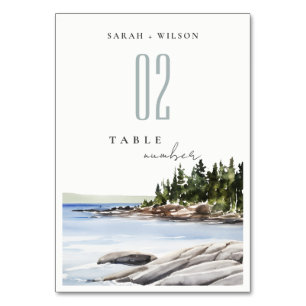Numéro De Table Mariage de l'aquarelle de la montagne Rocky Pine