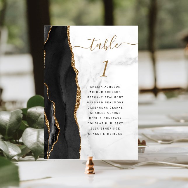Numéro De Table Mariage de Marbre blanc d'agate d'or noir (Créateur téléchargé)