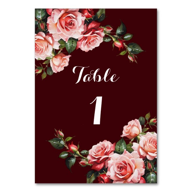 Numéro De Table Mariage de marron rose et rouge rose foncé moody (Par défaut)