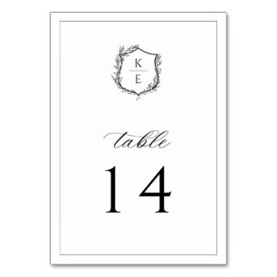 Numéro De Table Mariage de monogramme de crête botanique