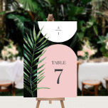 Numéro De Table Mariage de monogramme de feuille de palmier à arch<br><div class="desc">Arches blanches et roses sur feuilles de palmier foncé arrière - plan avec monogramme en gris et aquarelle</div>