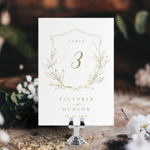 Numéro De Table Mariage de monogramme d'écusson botanique simple e