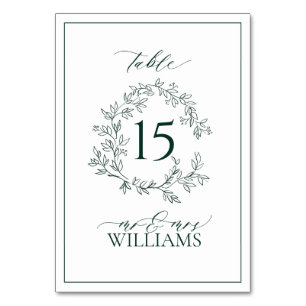 Numéro De Table Mariage de monogramme Emerald Green Leafy Crest