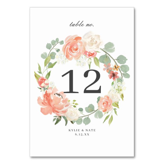 Numéro De Table Mariage de monogramme floral à l'aquarelle douce (Par défaut)