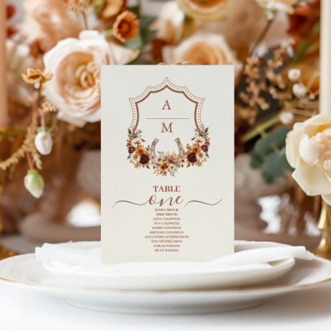 Numéro De Table Mariage de monogramme Floral Western Crest (Créateur téléchargé)