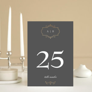 Numéro De Table mariage de monogramme gris classique en or