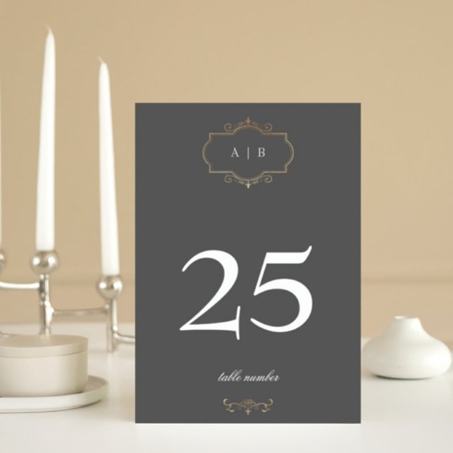 Numéro De Table mariage de monogramme gris classique en or (Créateur téléchargé)