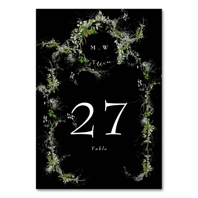 Numéro De Table Mariage de monogramme noir Eucalyptus Wreath Premi (Par défaut)
