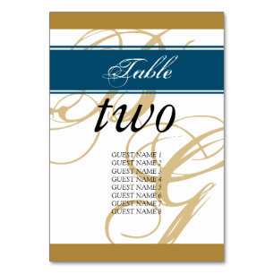Numéro De Table Mariage de monogramme or Blue Elegant