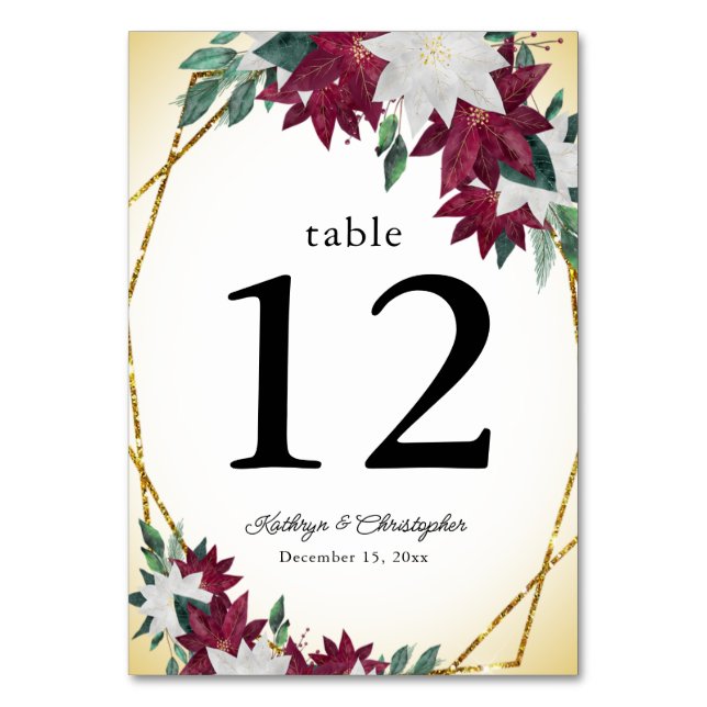 Numéro De Table Mariage de Noël Bourgogne Poinsettias et Or (Par défaut)