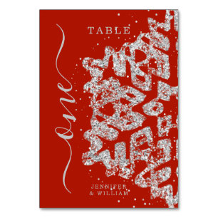 Numéro De Table Mariage de Noël d'hiver moderne Silver Red