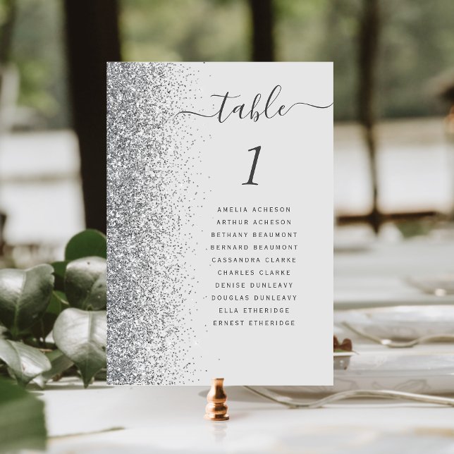 Numéro De Table Mariage de Parties scintillant en argent gris pâle (Créateur téléchargé)