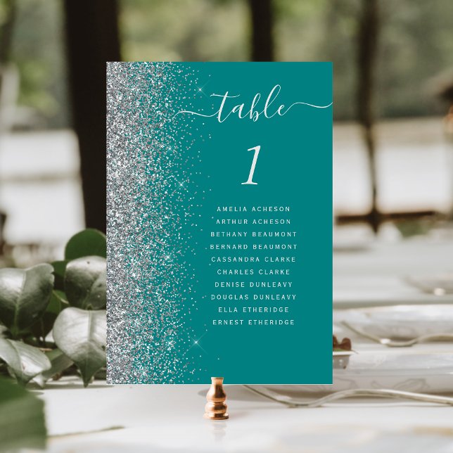 Numéro De Table Mariage de Parties scintillant turquoise Blue Silv (Créateur téléchargé)