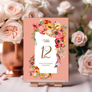 Numéro De Table Mariage de pavots colorés