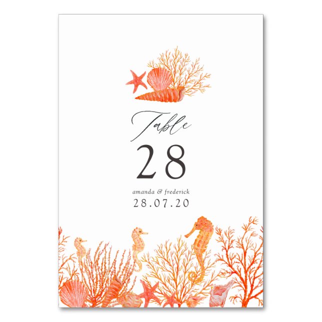 Numéro De Table Mariage de plage au corail vivant aquarelle (Par défaut)