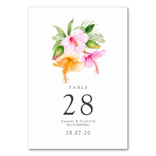 Numéro De Table Mariage de plage floral à l'aquarelle (Par défaut)