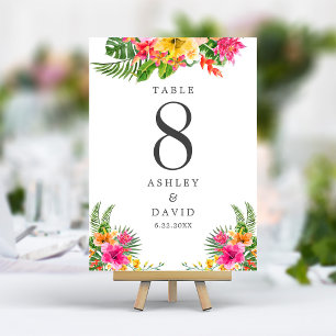 Numéro De Table Mariage de plage floral à l'hibiscus tropical