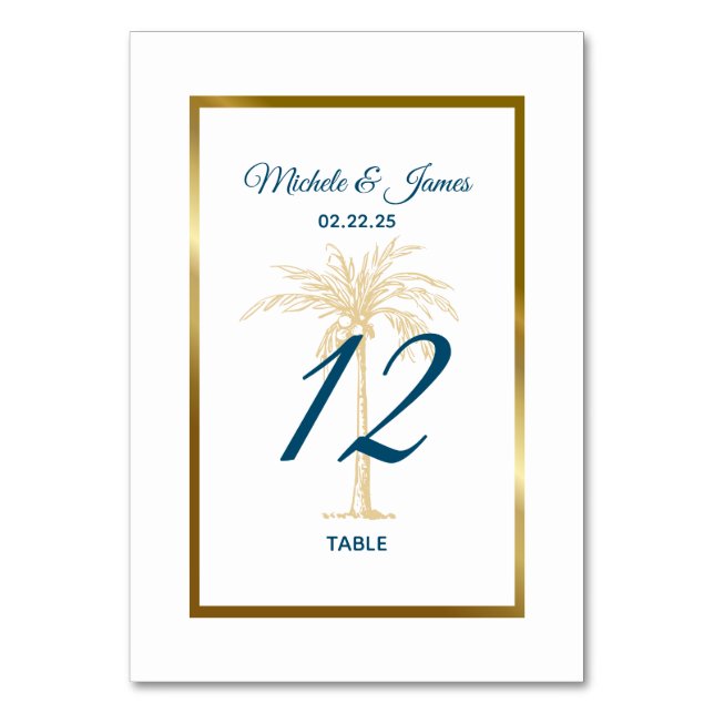 Numéro De Table Mariage de plage Tropical Blue Golden Palm Tree (Par défaut)