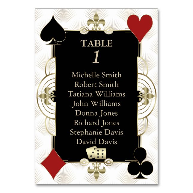 Numéro De Table Mariage de Poker au Casino Gold Glamorous Vegas (Dos)