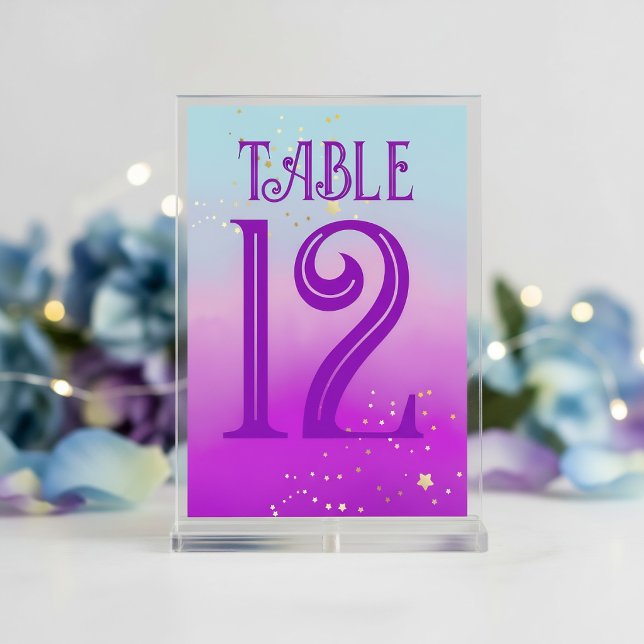 Numéro De Table Mariage de printemps Roses Ombré Aquarelle Violet  (Front view ice lavender rose pink elegant wedding table number
)