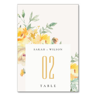 Numéro De Table Mariage de Rose à aquarelle jaune vert