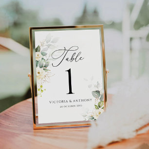 Numéro De Table Mariage de roses blanches vertes Numéros de tablea