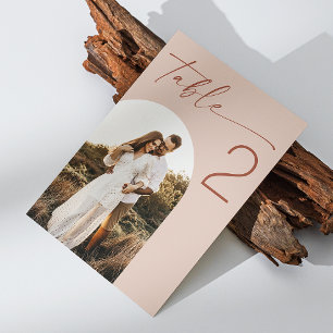 Numéro De Table Mariage de script blanc pâle   Elégant Arc Photo