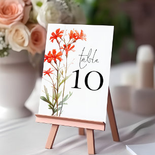 Numéro De Table Mariage de script Boho Red Fleur sauvage