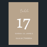 Numéro De Table Mariage de script de type minimaliste personnalisé<br><div class="desc">Élégant script de type Taupe Carte de numéro de table personnalisée</div>