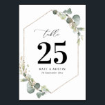 Numéro De Table Mariage de script d'eucalyptus aquarelle<br><div class="desc">aquarelle feuillage eucalyptus,  élégant script noir et un cadre géométrique.</div>