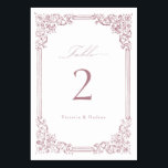 Numéro De Table Mariage de script élégant pour cadre Vintage rose<br><div class="desc">Elégant design vintage cadre décoratif bordé avec script élégant dans la couleur rose poussiéreuse,  simple et classique,  grandes cartes de table mariage pour mariage classique moderne,  mariage vintage romantique,  et mariage traditionnel formel. Voir toutes les pièces correspondantes dans la collection.</div>