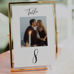 Numéro De Table Mariage de script manuscrit moderne photo<br><div class="desc">Un élégant script de calligraphie écrit à la main avec photo en fait un excellent ajout et de conserver à votre table mariage. Personnalisez facilement votre photo et votre numéro de choix.</div>