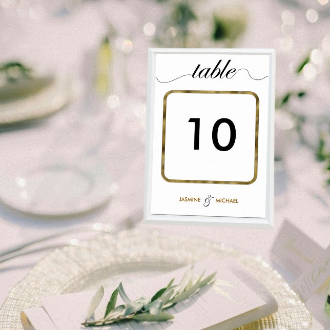 Numéro De Table Mariage de script moderne simple Black Gold élégan (Créateur téléchargé)