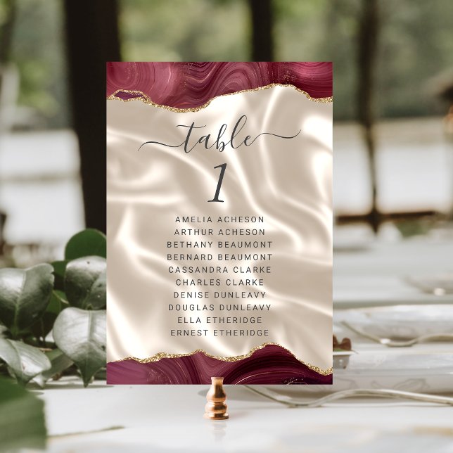 Numéro De Table Mariage de soie ivoire d'agate or de Bourgogne (Créateur téléchargé)