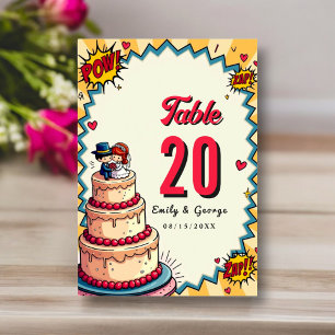 Numéro De Table Mariage de style comique Retro Bride & Groom Pop