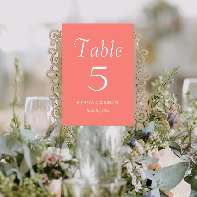 Numéro De Table Mariage de style simple corail (In Situ Wedding)