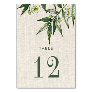 Numéro De Table Mariage de texture de Burlap Botanique Vert