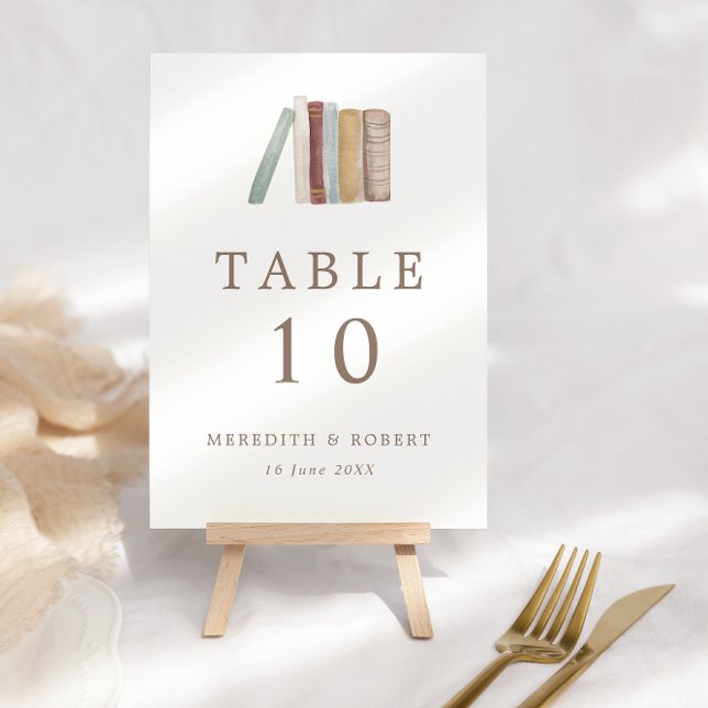 Numéro De Table Mariage de thème des livres aquarelle (Créateur téléchargé)
