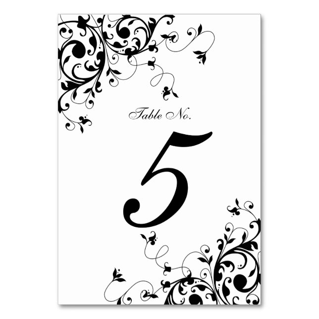 Numéro De Table Mariage de tourbillons floraux noirs et blancs (Par défaut)