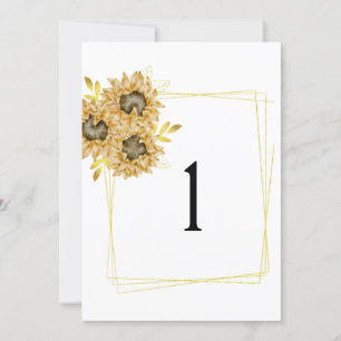 Numéro de table mariage de tournesol Carte plate