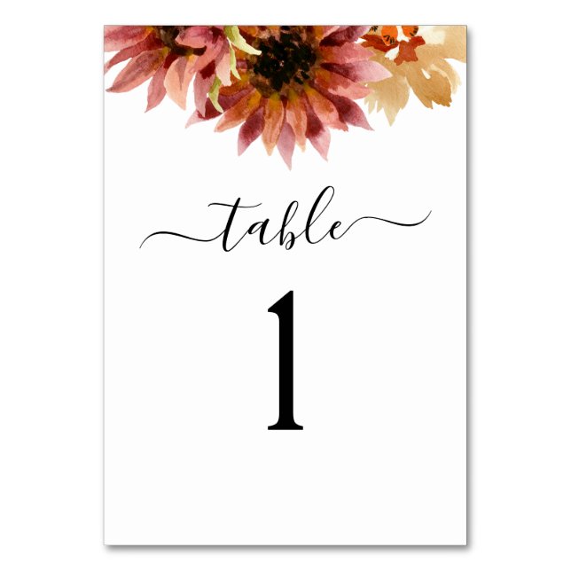 Numéro De Table Mariage de tournesol rustique de Bourgogne (Dos)